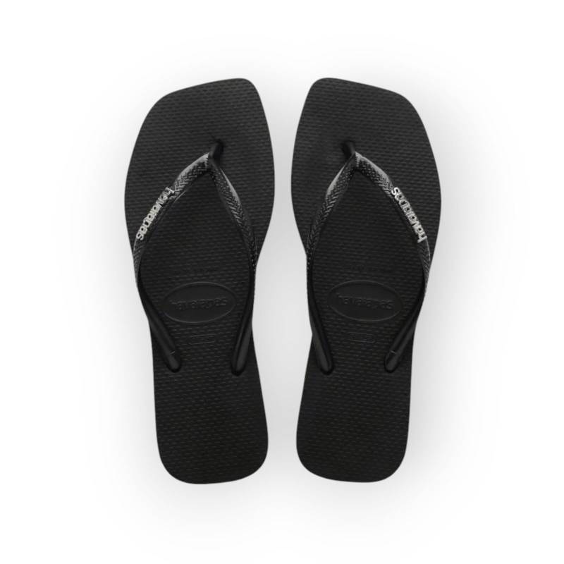 HAVAIANAS SLIM SQUARE LOGO METALLIC PRETO/PRATA