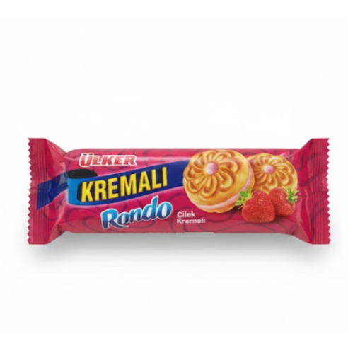 Ülker Rondo Kremali Strawberry Cream Biscuits 61 g – Ülker Rondo Kremali فراولة كريم Biscuits 61 غرام