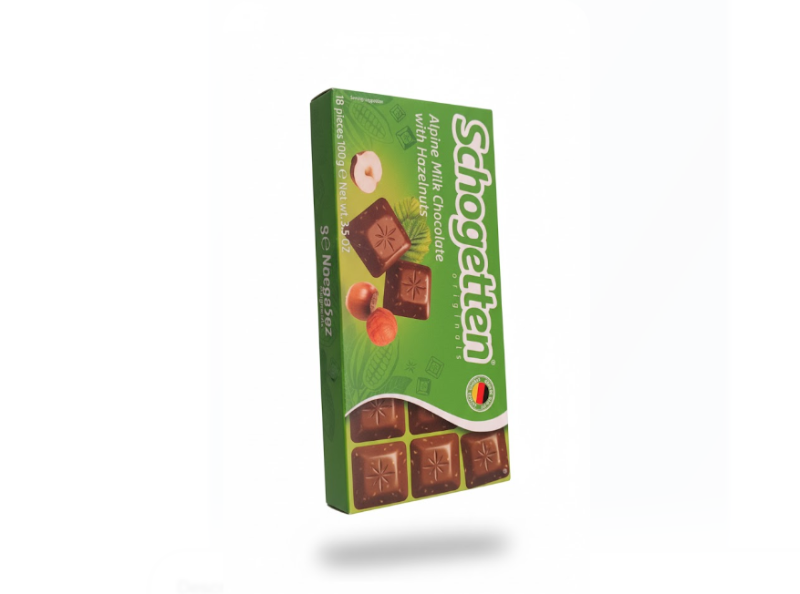 Schogetten Alpine Milk Chocolate with Hazelnuts 100g – Schogetten Alpine حليب شوكولاتة with Hazelnuts 100 غرام