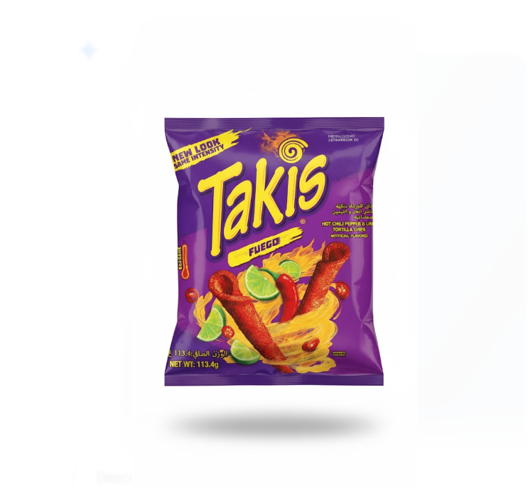 Takis Fuego Hot Chili Pepper & Lime Tortilla Chips, Artificially Flavoured 113.4 g – Takis Fuego حار Chili Pepper & Lime Tortilla Chips, Artificially Flavoured 113.4 غرام