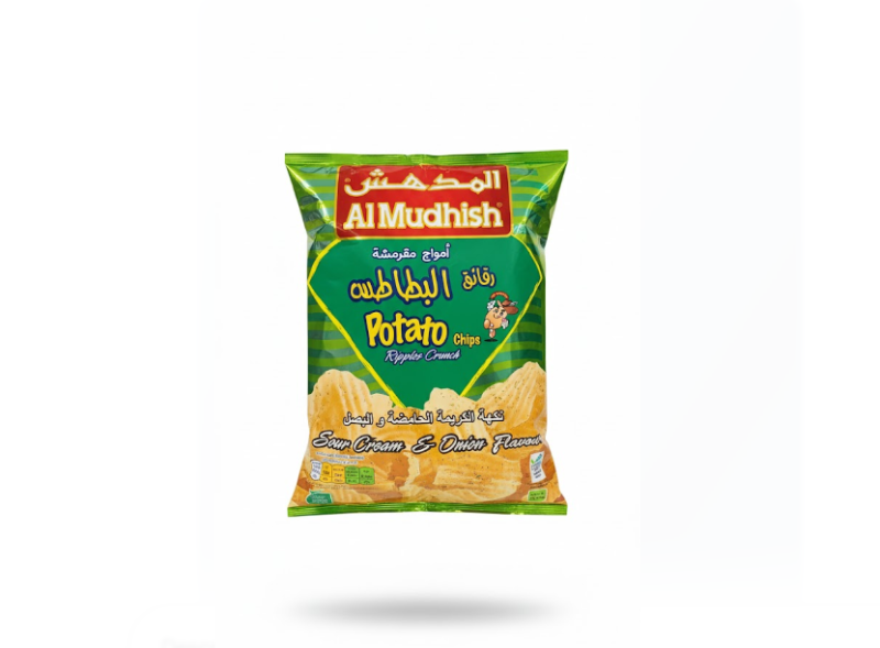 Al Mudhish Potato Ripples Crunch Sour Cream & Onion Flavour 75g – Al Mudhish Potato Ripples Crunch Sour كريم & بصل Flavour 75 غرام