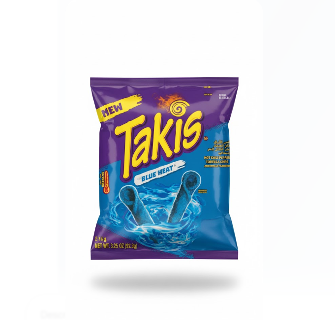 Takis Blue Heat Hot Chili Pepper & Lime Tortilla Chips, Artificially Flavoured 113.4 g – Takis Blue Heat حار Chili Pepper & Lime Tortilla Chips, Artificially Flavoured 113.4 غرام
