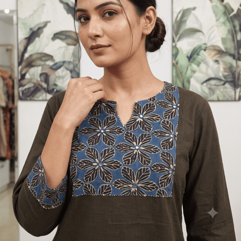 Handcrafted Floral Yoke Cotton short Top