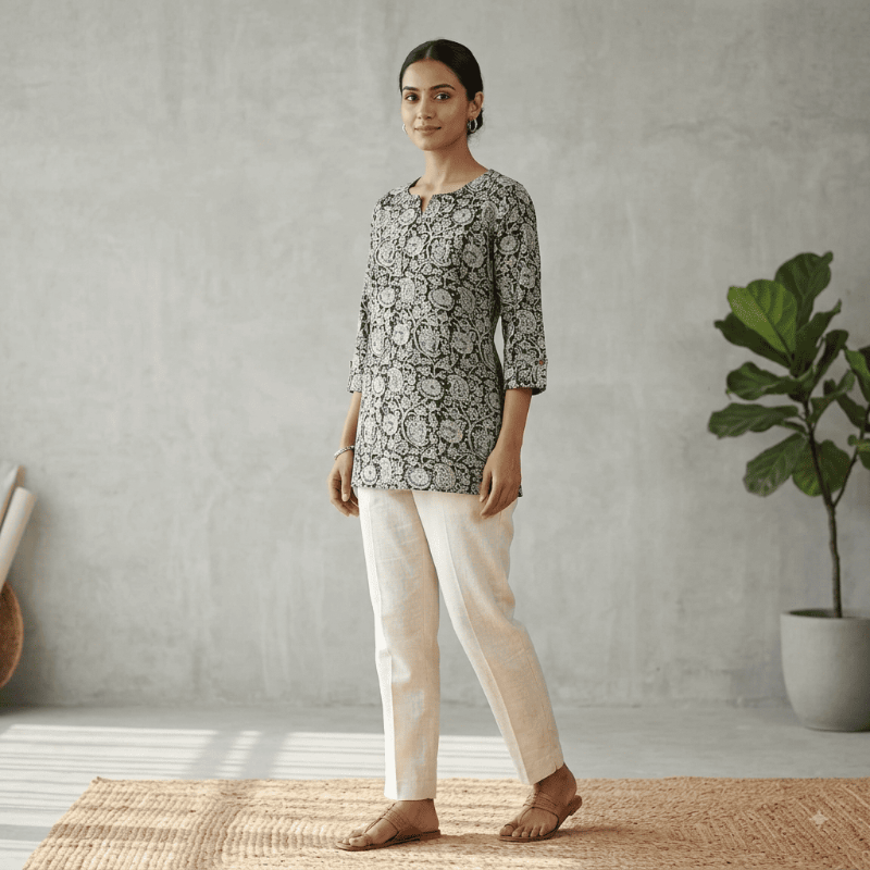Hand Block Print Kalamkari Short Kurti / Top