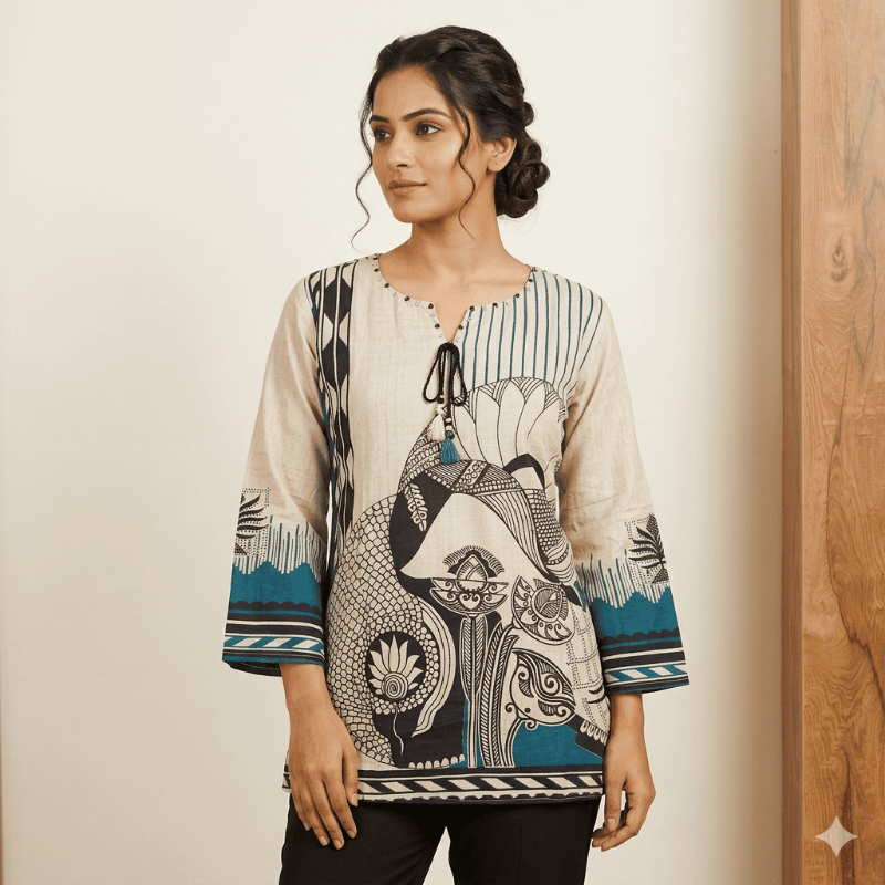 printed cream Short Kurti