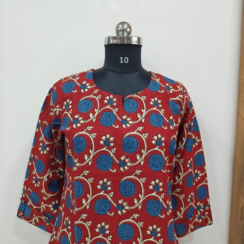 Floral Printed Red Short Kurti / Top