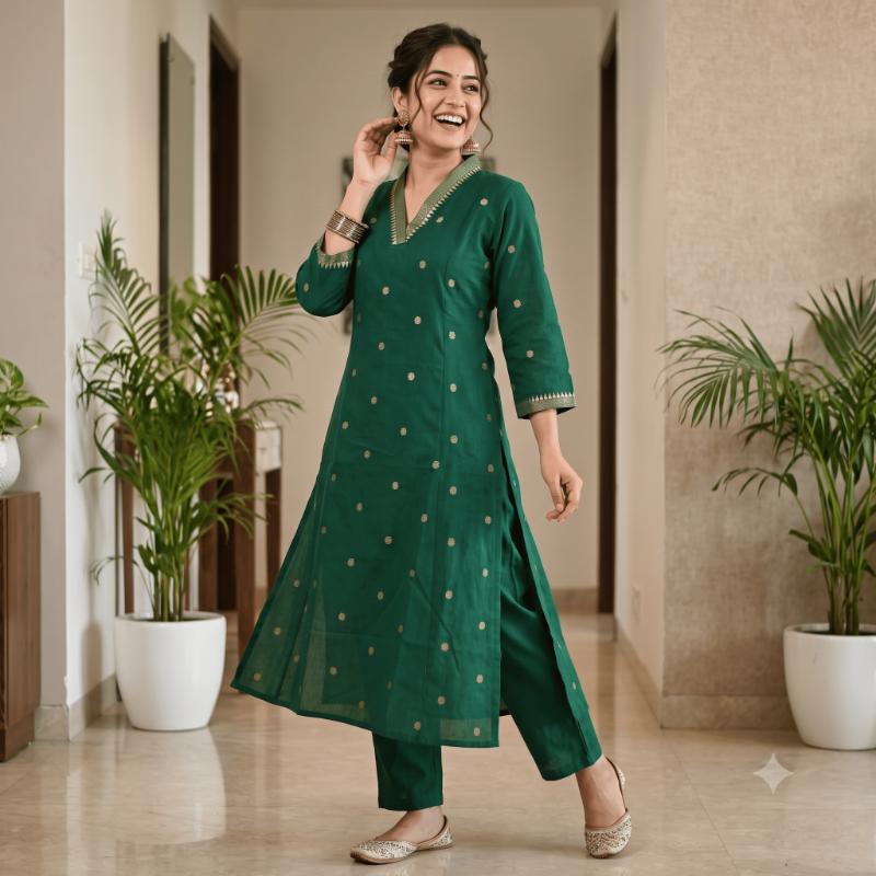 Green Mangalagiri Cotton 2-Piece Kurta Set