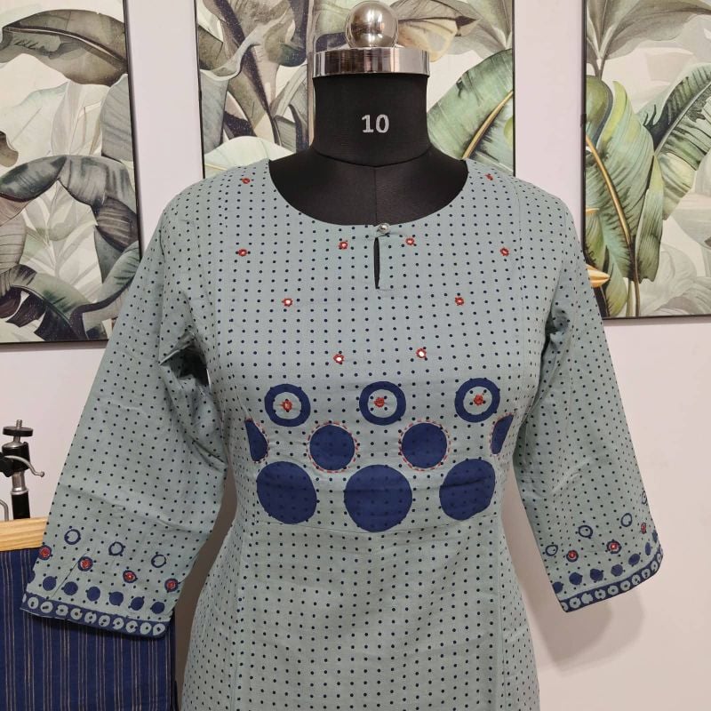 ANVITA Light dusty blue Micro-Dot 2 Piece kurta Set