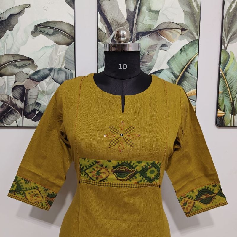 Anvita Olive Gold Cotton Straight Kurta