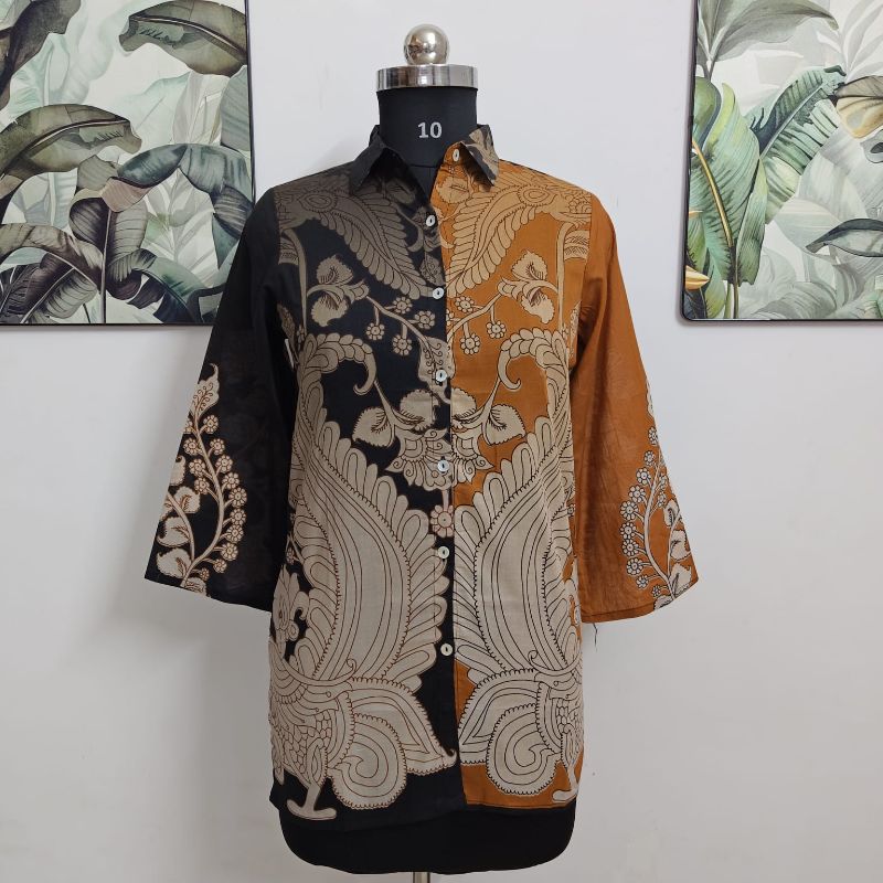 Earthy Split-Tone Botanical Crepe Top