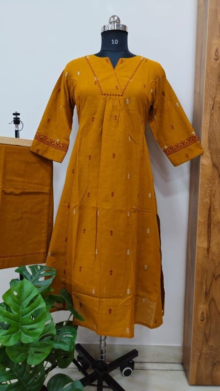Anvita Mustard Yellow Embroidered Kurta & Pant Set (2-Piece)
