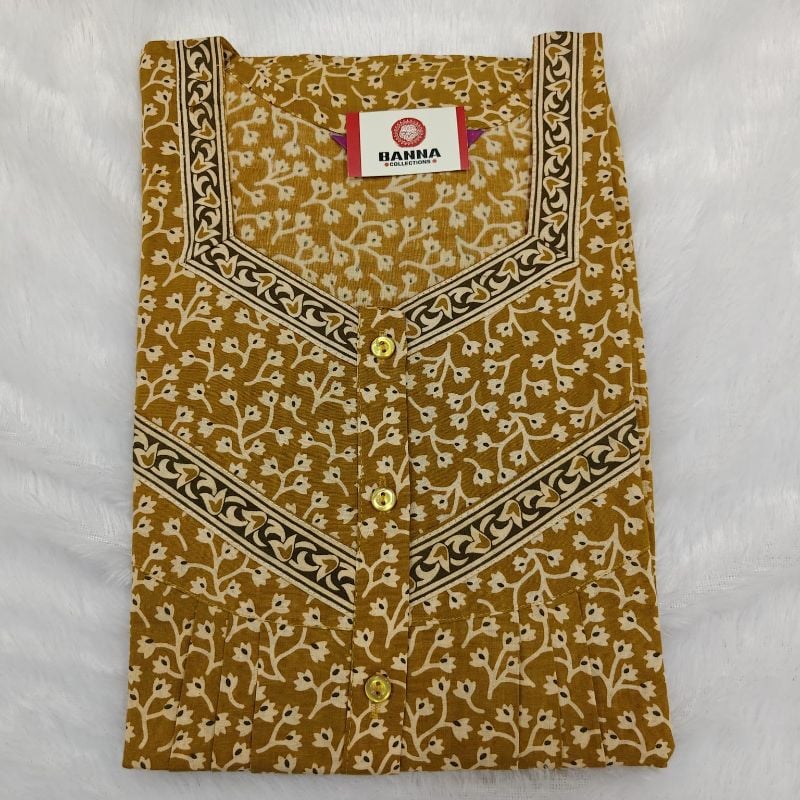 Cotton Printed nighty -Mustard Yellow