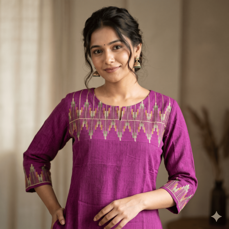Anvita Deep Purple Cotton Straight Kurta