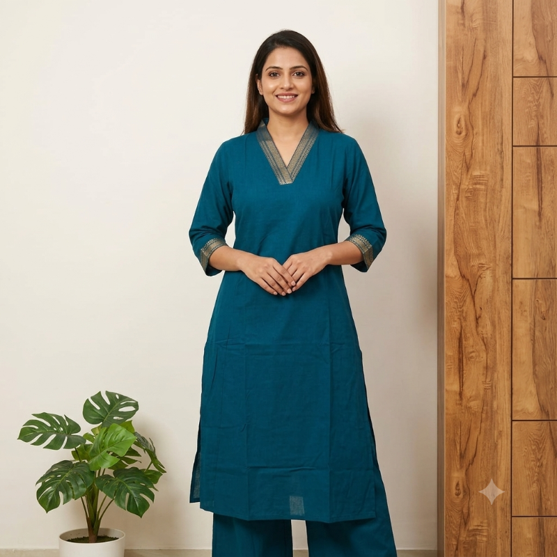 Peacock Blue Kurta & Pant Set.