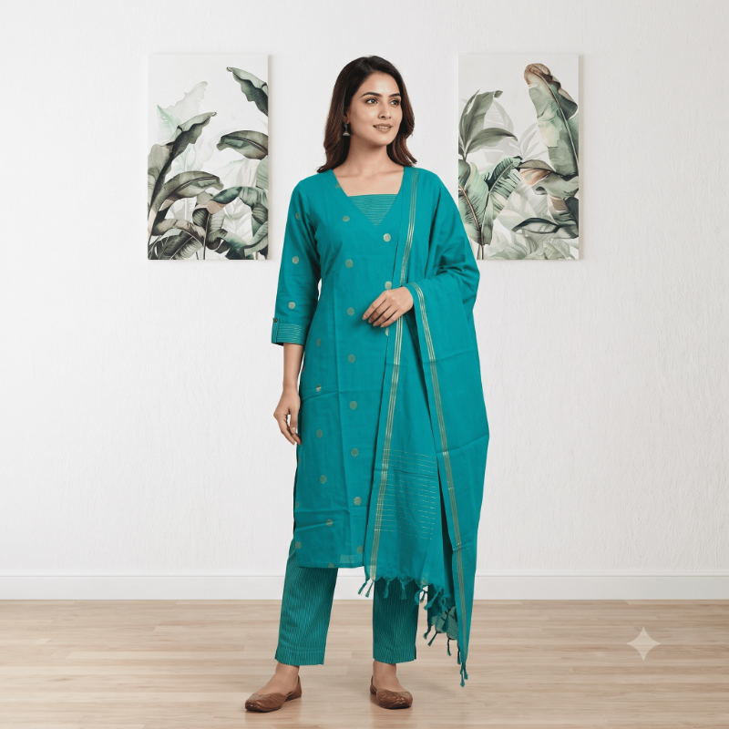 Elegant Emerald Green 3-Piece Ethnic Suit Set