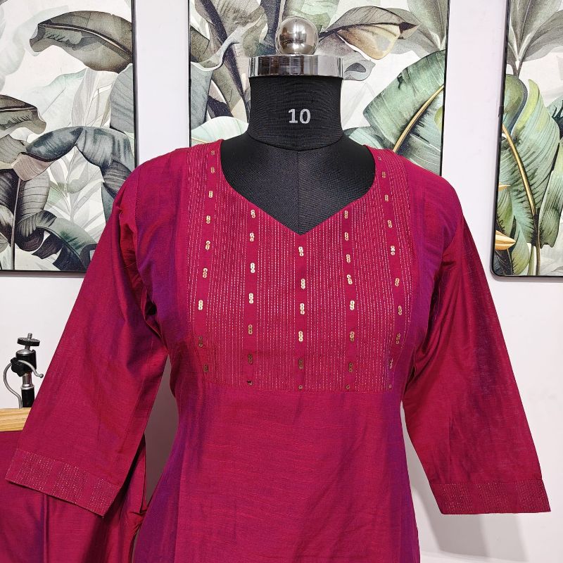 Magenta Embroidered Art Silk Kurta & Pants Set
