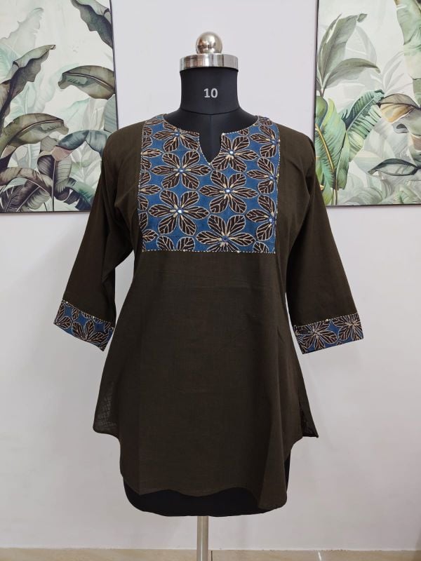 Handcrafted Floral Yoke Cotton short Top