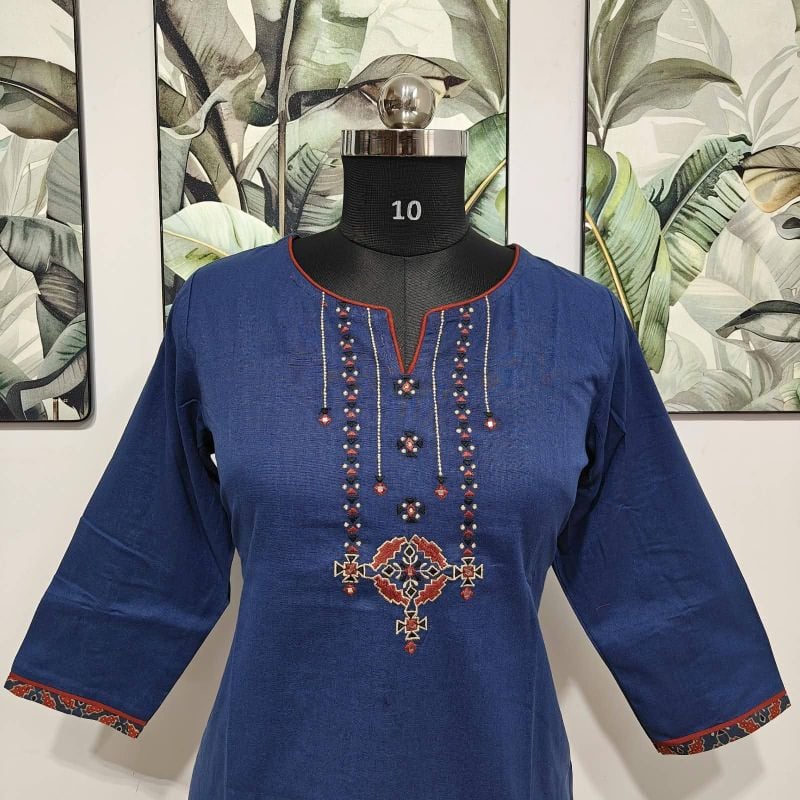 Anvita Royal Blue Embroidered Cotton Kurta