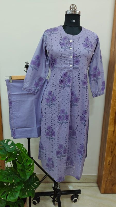 Lilac Floral 2-Piece Kurta Set (Chikankari-inspired)