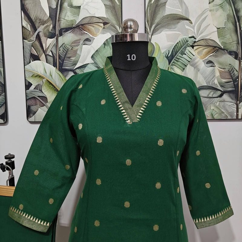 Green Mangalagiri Cotton 2-Piece Kurta Set