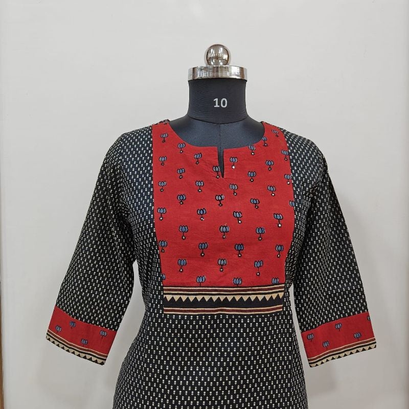 Anvita Printed Cotton Straight Kurti with Contrast Yoke