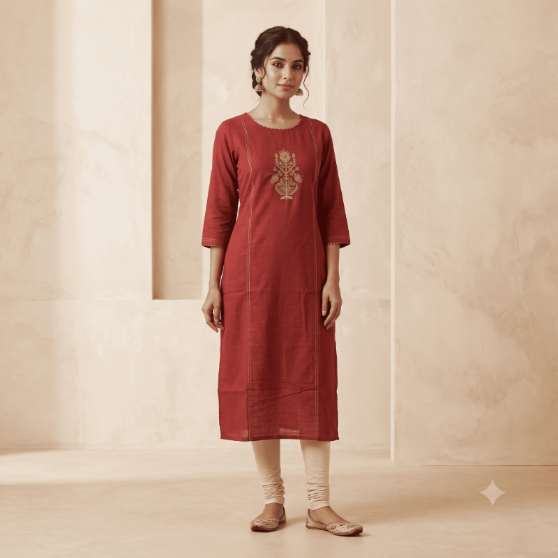 Anvita Maroon Floral Embroidered Straight Kurta