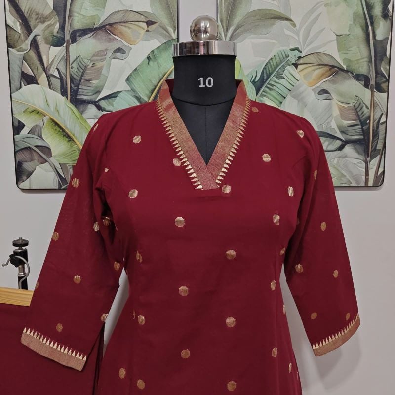 Maroon Mangalagiri Cotton 2-Piece Kurta Set