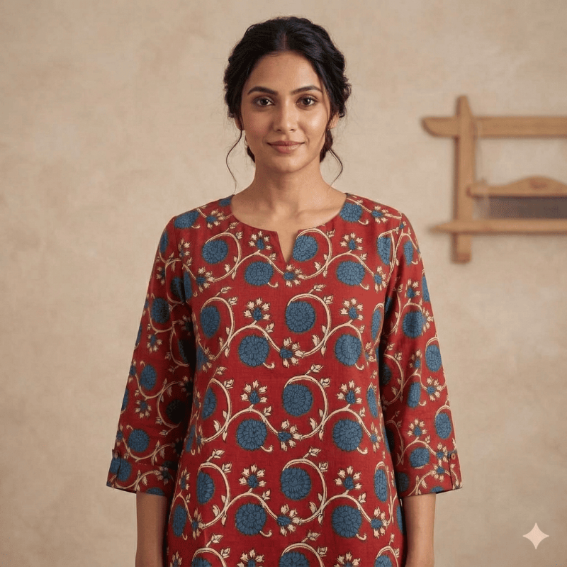Floral Printed Red Short Kurti / Top