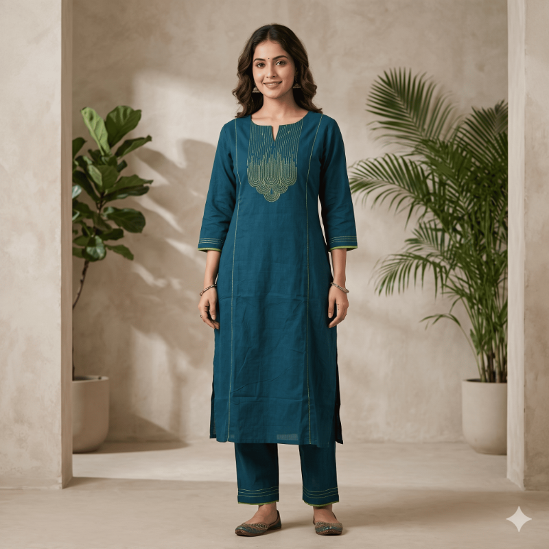 ANVITA dark peacock blue Kurta 2 Piece Set