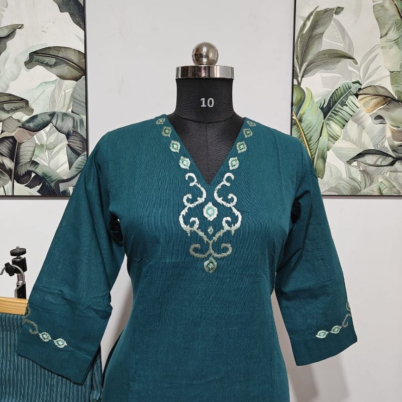 Anvita Elegant Teal Blue 2-Piece Cotton Kurti & Pant Set