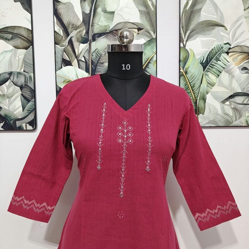 Anvita Deep Magenta Embroidered work Cotton Kurta