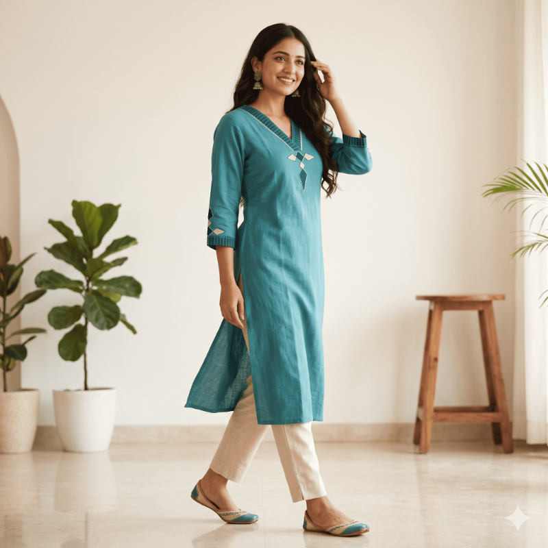 Anvita Turquoise Blue Cotton Kurta