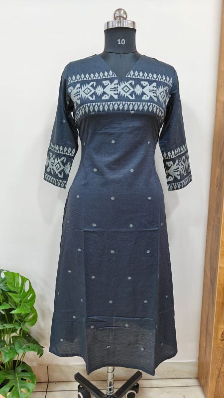 Anvita Gray Ikat-Inspired Cotton Straight Kurti