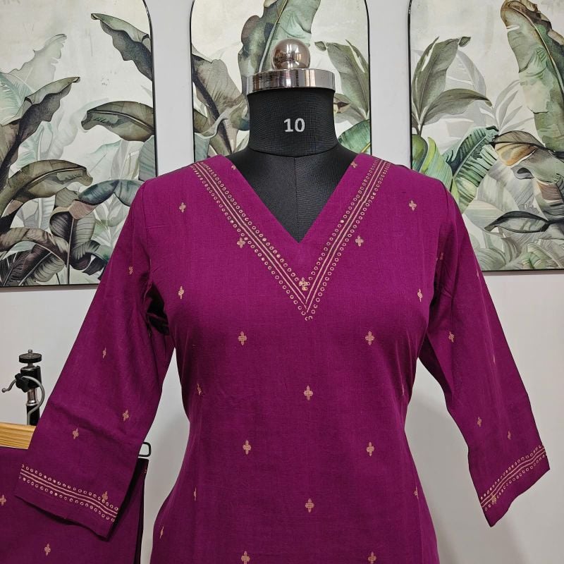 Anvita Magenta Motif Print & Embroidered Kurta Set