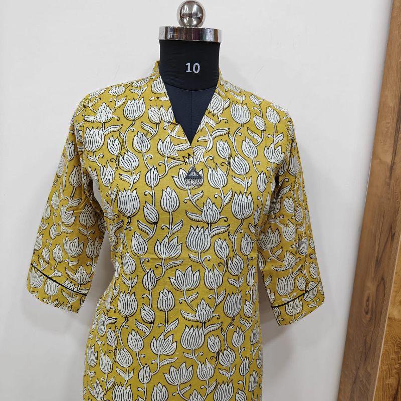 Anvita Mustard Yellow Block-Printed Short Kurti