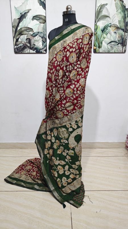 Kalamkari Viscose Maroon Cotton Sarees