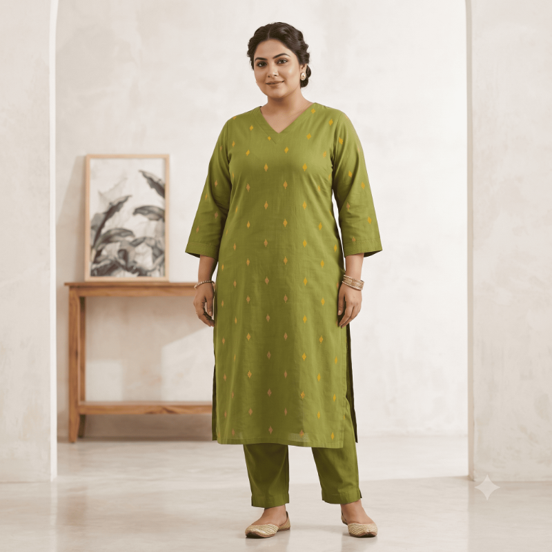 Green 2-Piece Kurta & Trousers Set( pluse size collections)