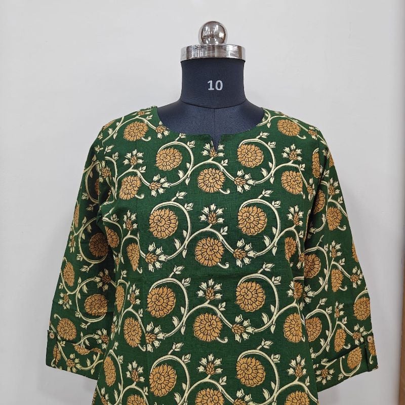 Floral Printed Green Short Kurti / Top