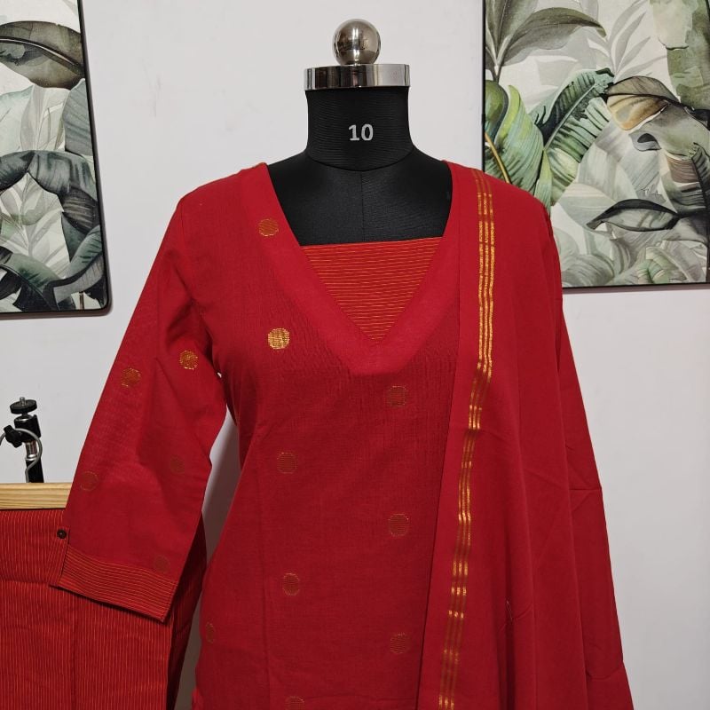 Red 3-Piece Ethnic Suit Set