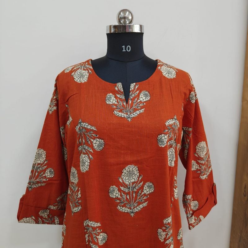 Anvita plus size kurti Rust Orange Floral Block