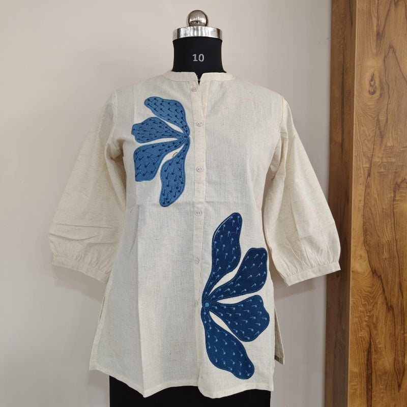 Cream base with Blue Short Kurti
