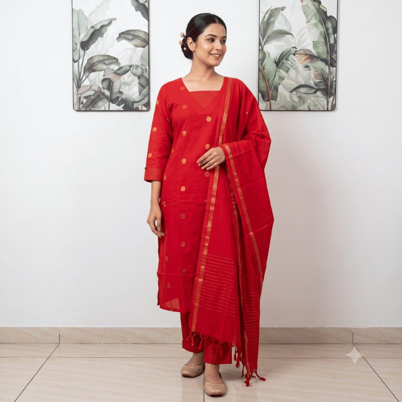 Red 3-Piece Ethnic Suit Set