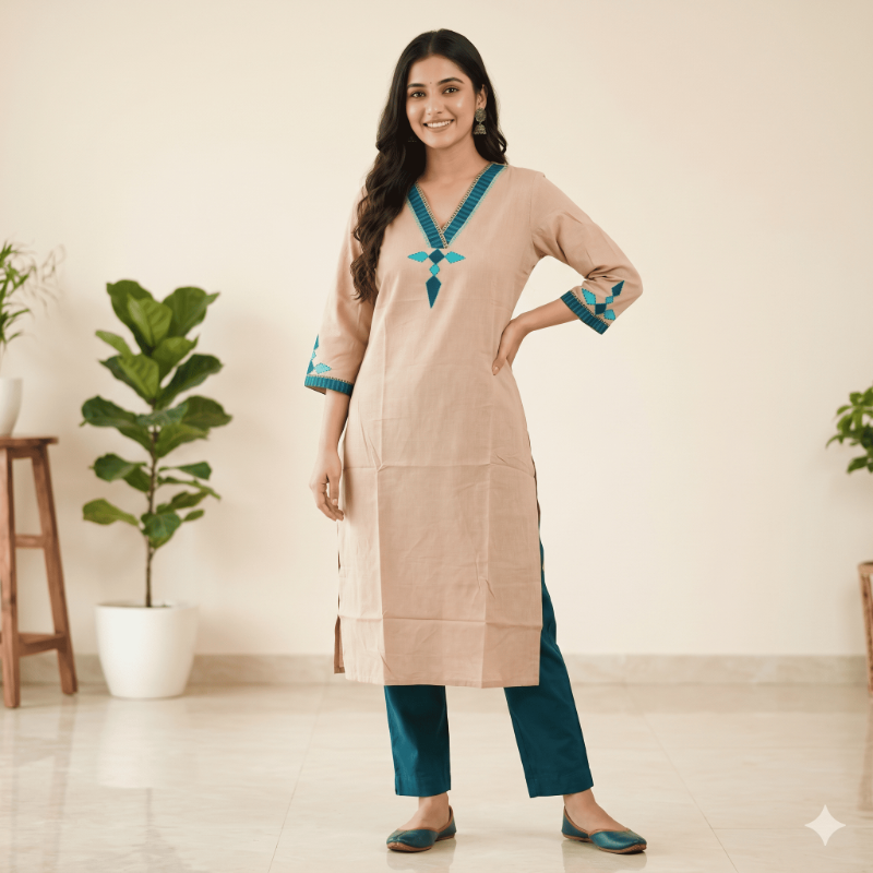 Anvita Elegant Beige Cotton  Kurta
