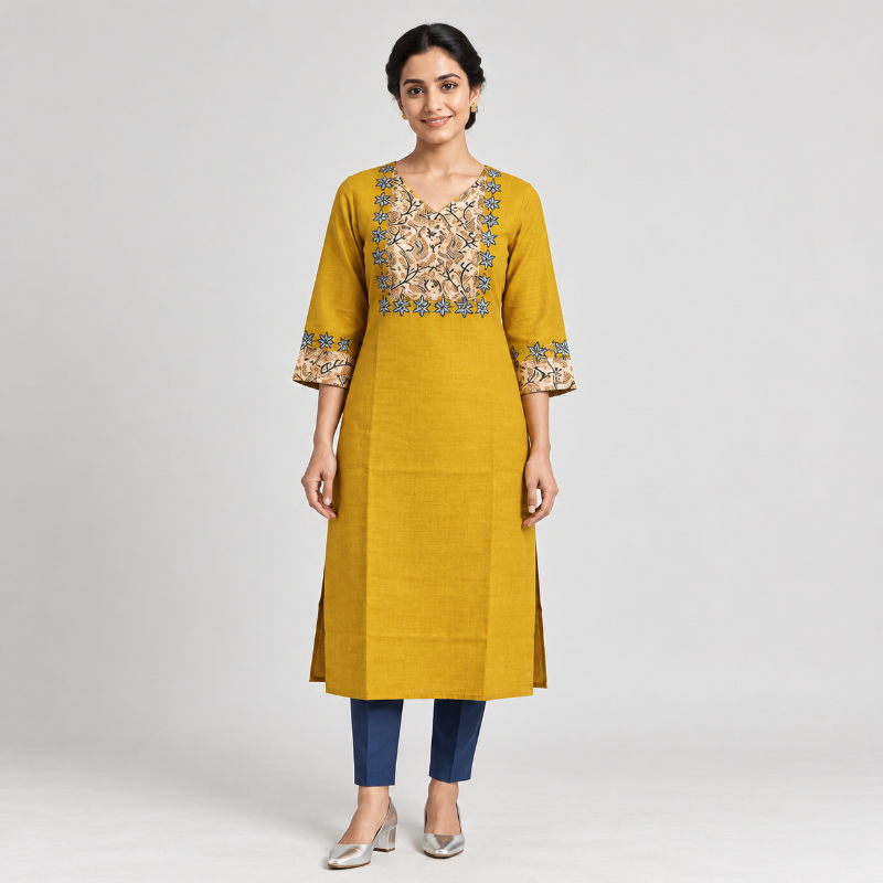 Anvita Mustard Yellow Printed Kurti