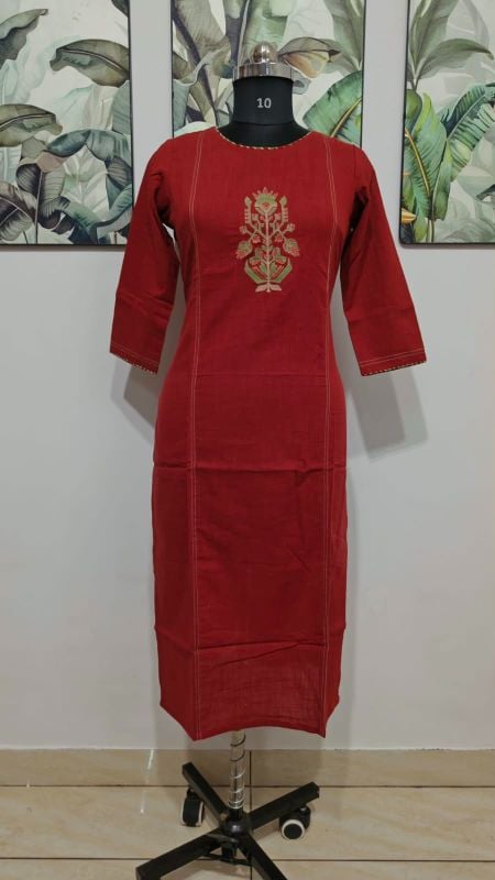 Anvita Maroon Floral Embroidered Straight Kurta