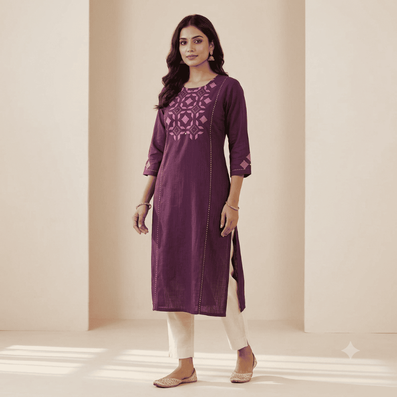 Anvita Plum Purple Geometric printed Kurta