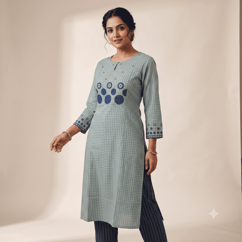 ANVITA Light dusty blue Micro-Dot 2 Piece kurta Set