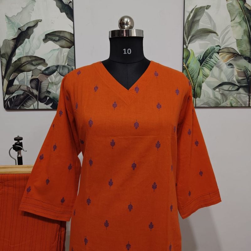 Rust Orange 2-Piece Kurta & Trousers Set( pluse size collections)