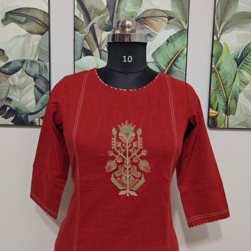 Anvita Maroon Floral Embroidered Straight Kurta
