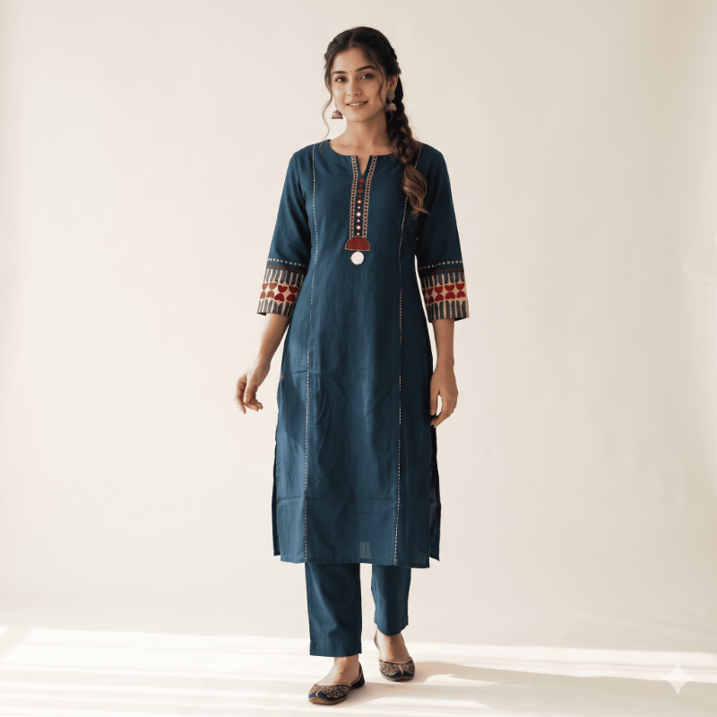 Anvita Dark Navy Blue Printed kurta
